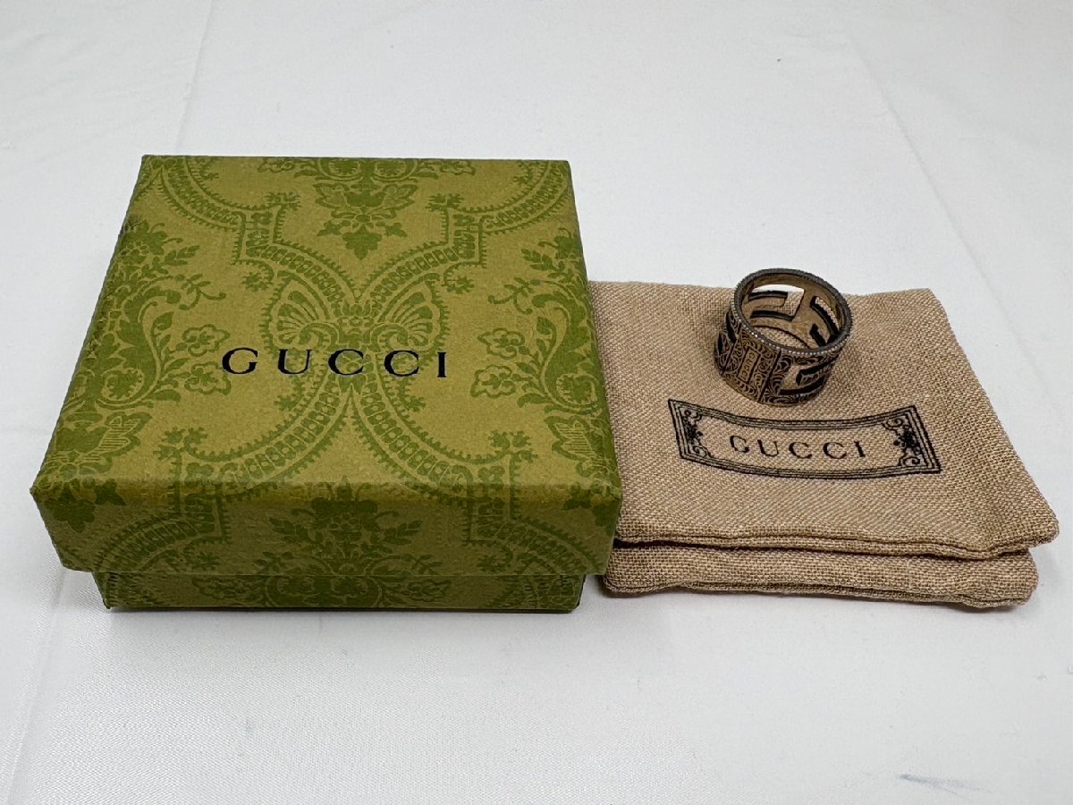 ◆GUCCI グッチ リング 指輪 スクエアGアラベスク 21号 Ag925 シルバー 袋・箱付き 中古◆16866★拍卖