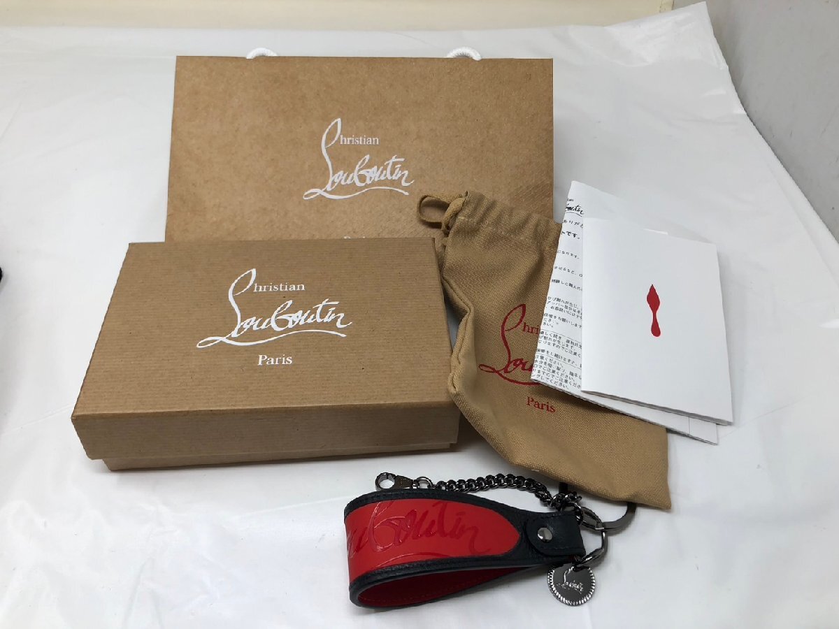 ◆Christian Louboutin ルブタン キーリングチャーム 赤×黒 レザー 箱付 中古◆16792★拍卖