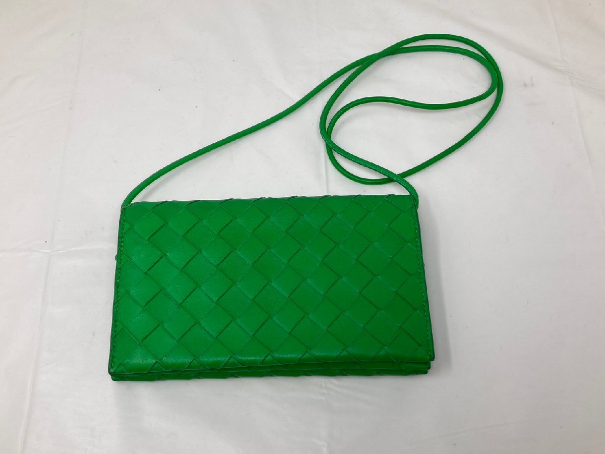 ◆BottegaVeneta ボッテガヴェネタ ストラップ付きウォレット ショルダー 緑 グリーン系 中古◆15767★拍卖