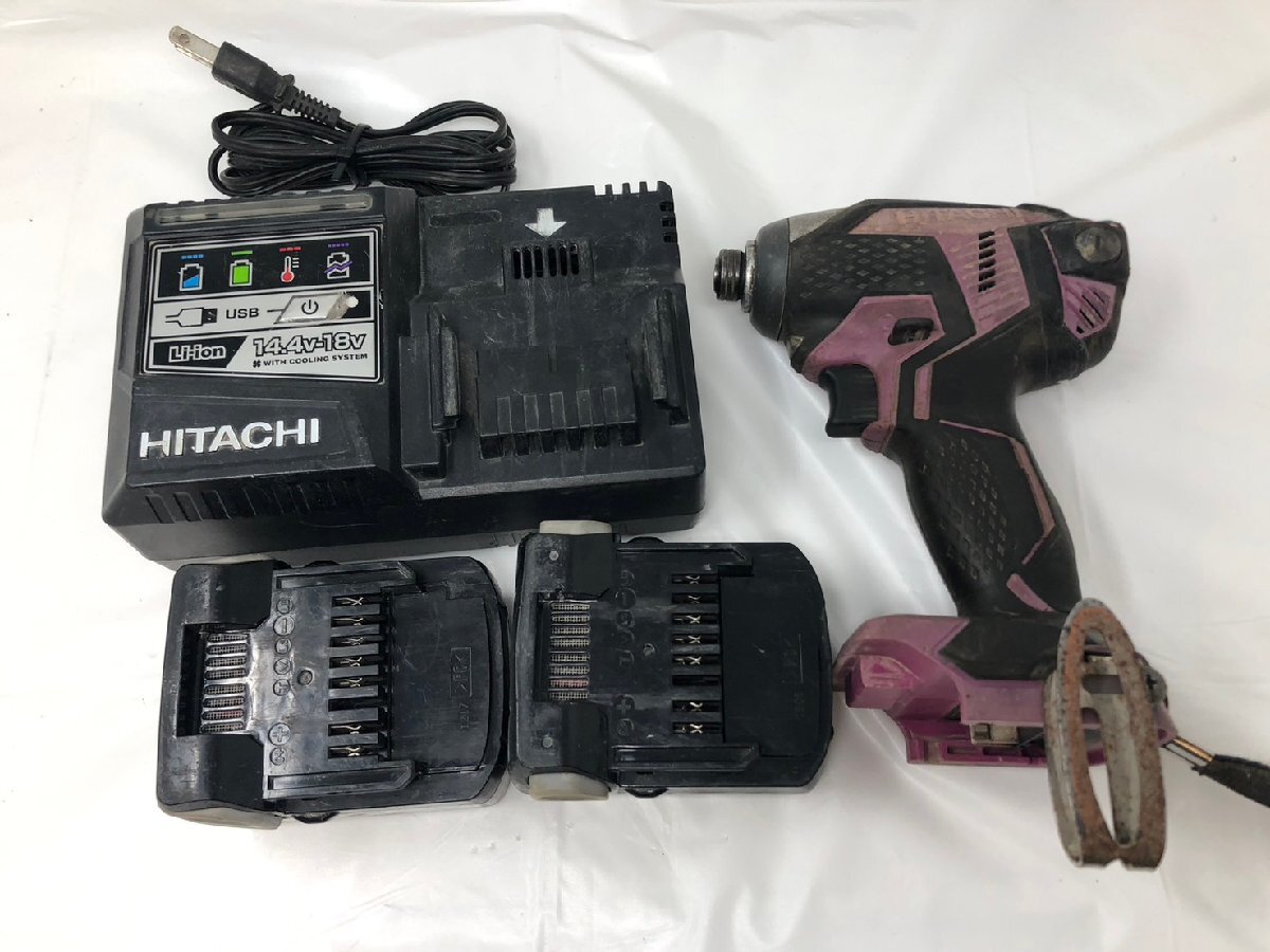 ◆HITACHI 日立 充電式インパクトドライバー WH14DKL バッテリー×2、充電器付属 現状品◆19007★拍卖