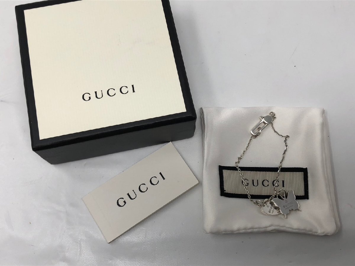 ◆GUCCI グッチ ブレスレット ハート バタフライ Ag925 シルバー サイズ16 箱付 中古◆17603拍卖