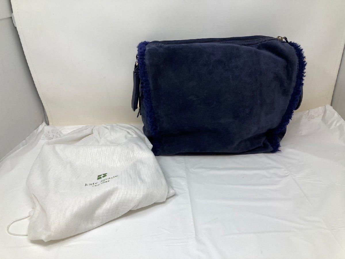 ◆KateSpade ケイトスペード ハンドバッグ 青系 スエード×ボア 保管袋付き 中古◆13958★拍卖