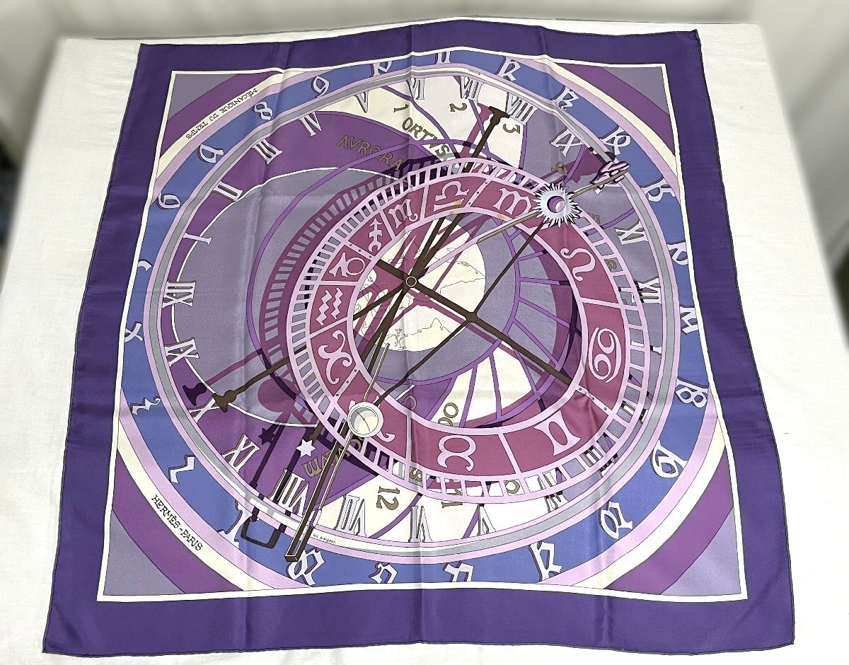▽HERMES エルメス シルクスカーフ カレ90 MECANIQUE DU TEMPS 中古・シミあり▽013159拍卖