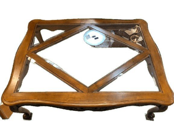 ◆【引取限定!!長野県諏訪市】 ETHAN ALLENイーセンアーレン センターテーブル ガラス板付き アンティーク家具 中古◆16755拍卖