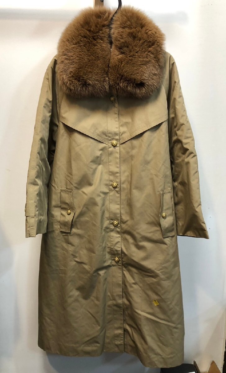 ◆Diolen cotton ダイオレンコットン MANOIR コート 13号 ベージュ系 レディース ライナー付 ファー付 ヒョウ柄 中古◆15785★拍卖