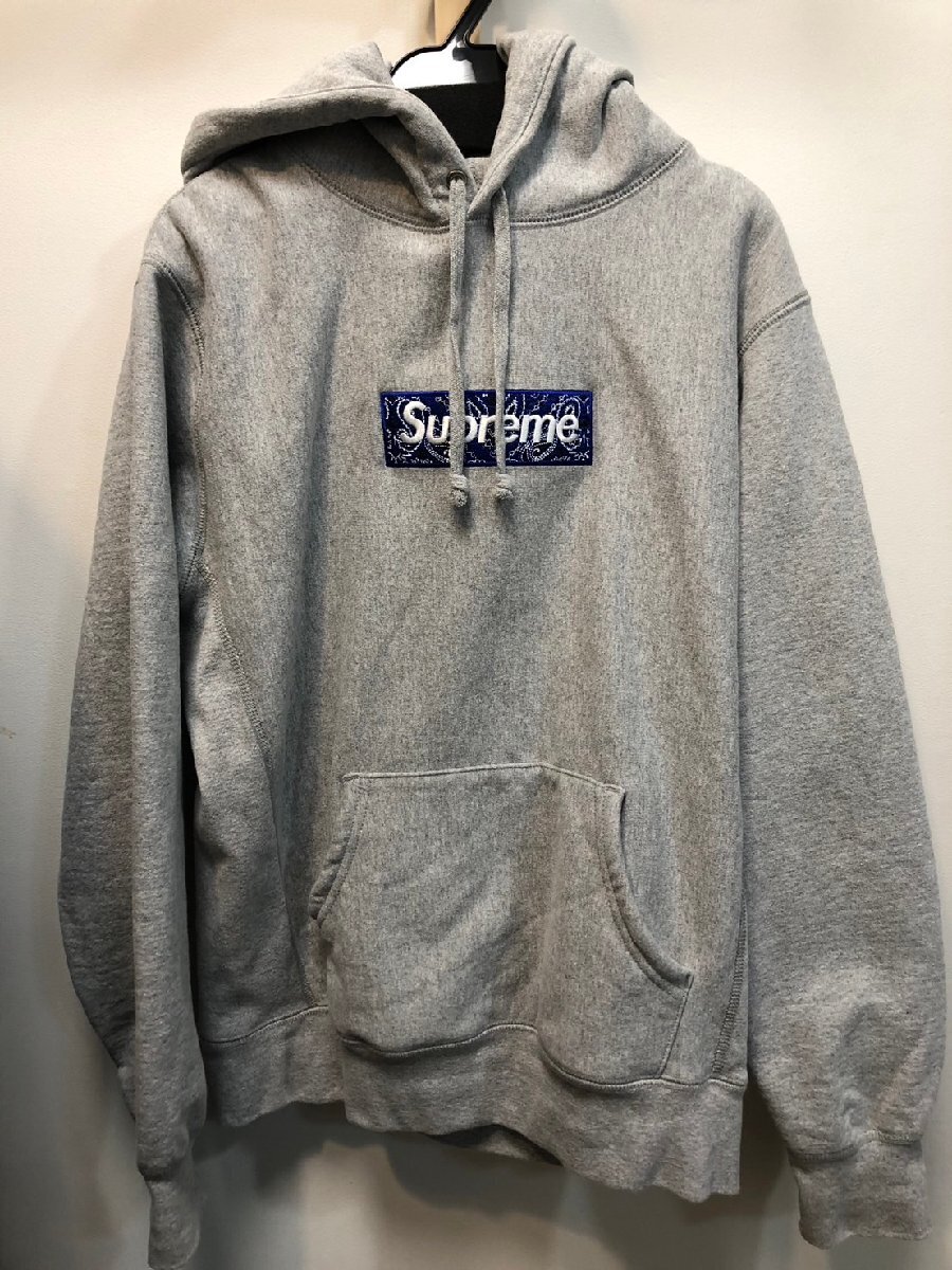 ◆Supreme シュプリーム バンダナボックスロゴパーカー S グレー×青 裏起毛 中古◆17120拍卖