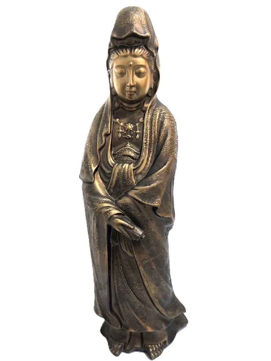 ◆観音菩薩像 篤玉作 高さ約61cm 重さ約11.1kg 材質不明 観音様 仏像 置物 インテリア 中古◆18321★拍卖
