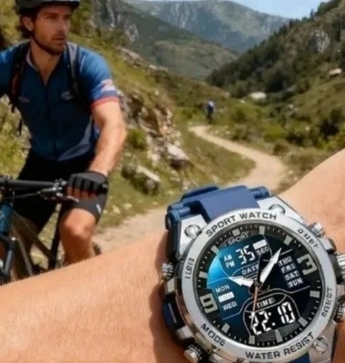 1円スタート!デジアナスポーツウォッチ(ベルト、紺)拍卖