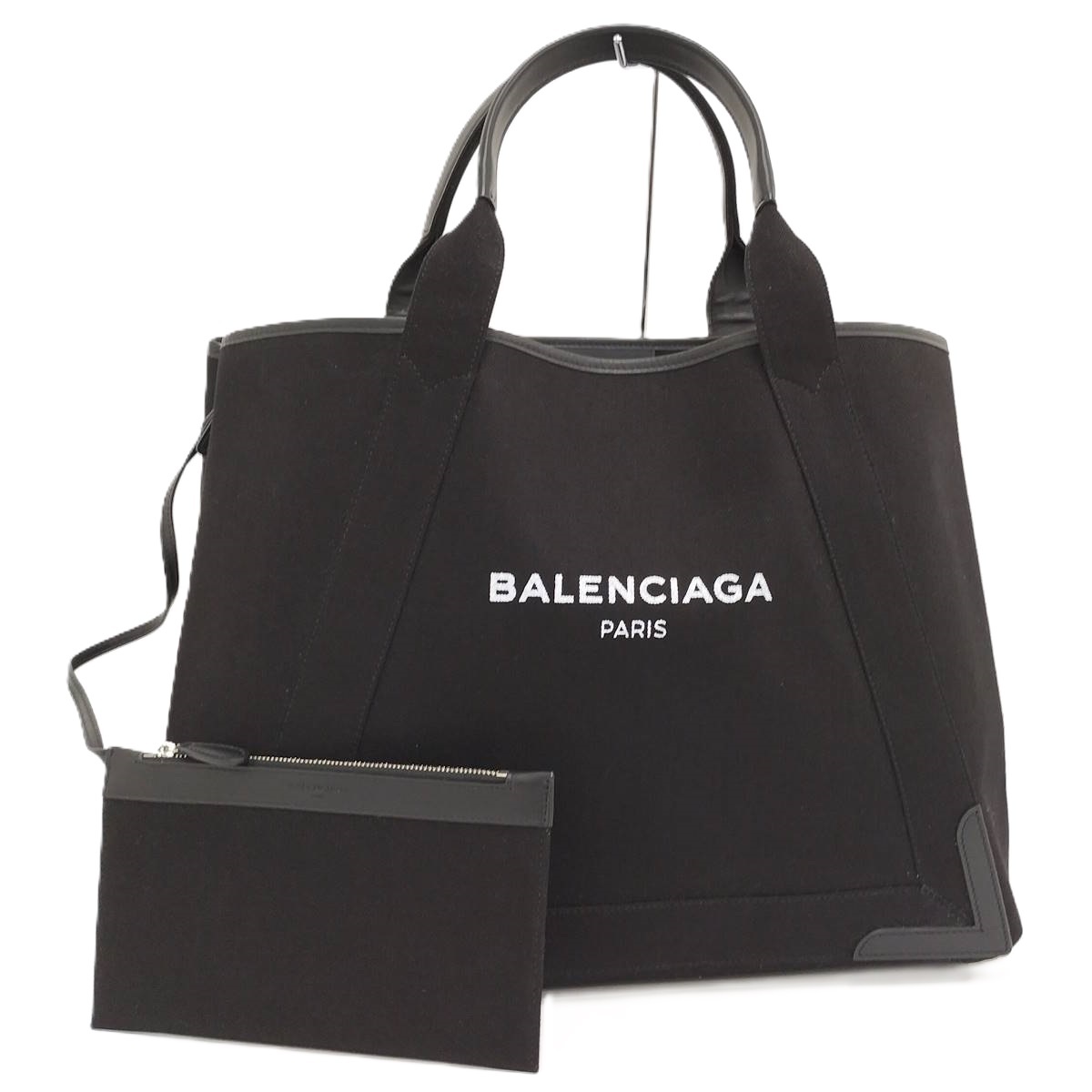 BALENCIAGA ネイビーカバスS トートバッグ キャンバス レザー ブラック 339933拍卖