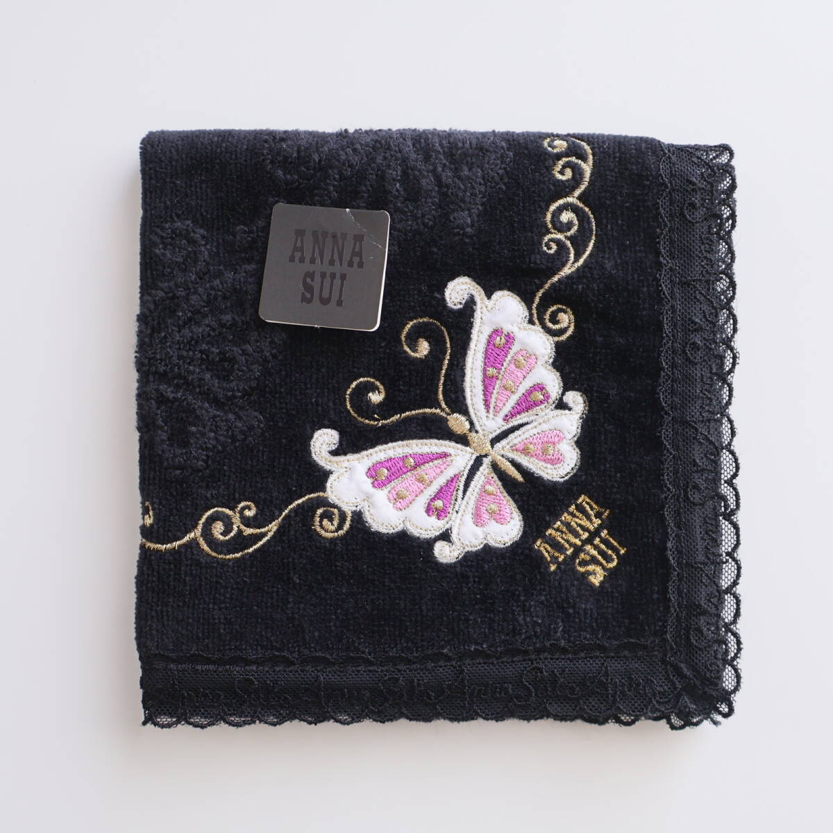 ■未使用 ANNA SUI アナスイ タオルハンカチ ふちレース 黒■拍卖