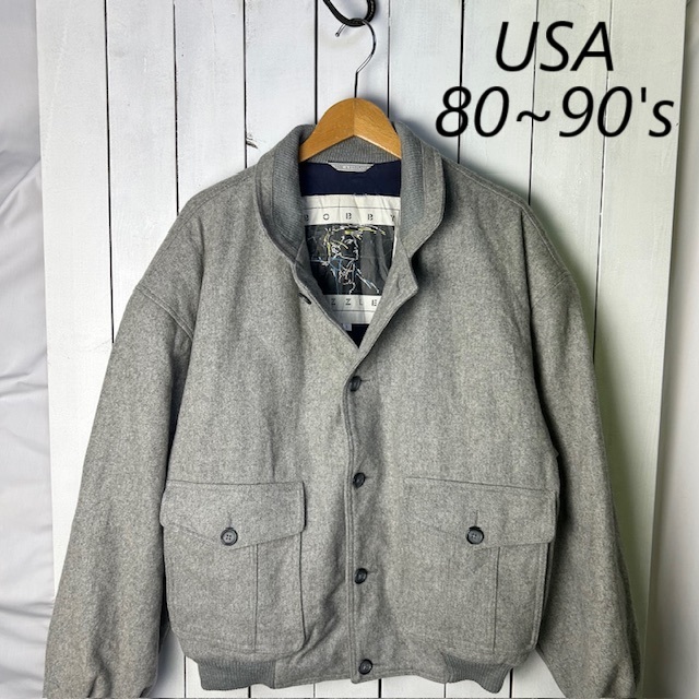USA古着 80s~90s ゆったり大きめ ウールジャケット ブルゾン L~XL ライトグレー オールド ヴィンテージ アメリカ古着 秋冬 厚手 ●312拍卖