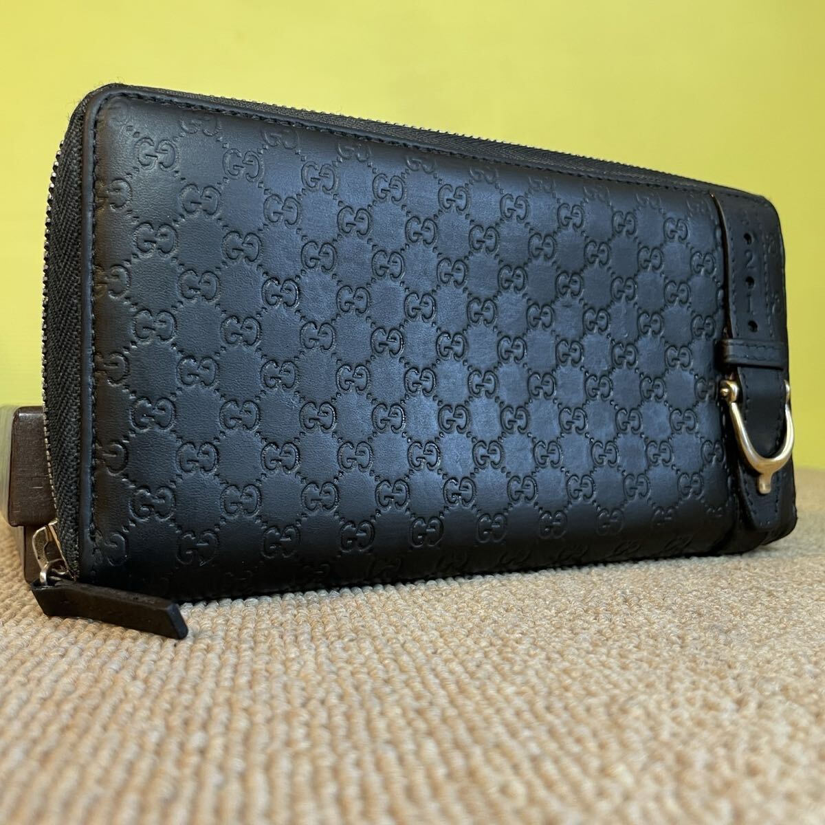 一円 美品 GUCCI グッチ シマ ラウンドファスナー 長財布 マーモント レザー 黒 ジッピーウォレット ブラック拍卖