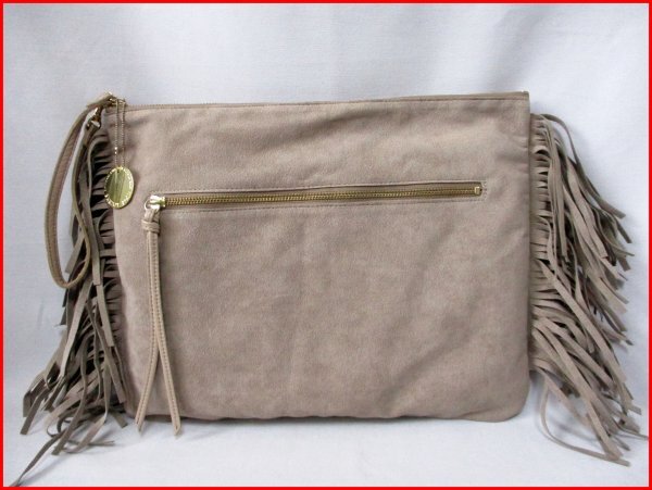 BARDOTROSE/バルドロゼ◇クラッチバッグ サイドフリンジ付 スエード風 チャーム付 モカ W36cm拍卖