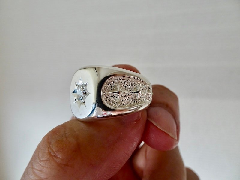 仁尾彫金『一つ星ジルコニア、ギャラクシー楕円の印台リング』ハンドメイド344拍卖