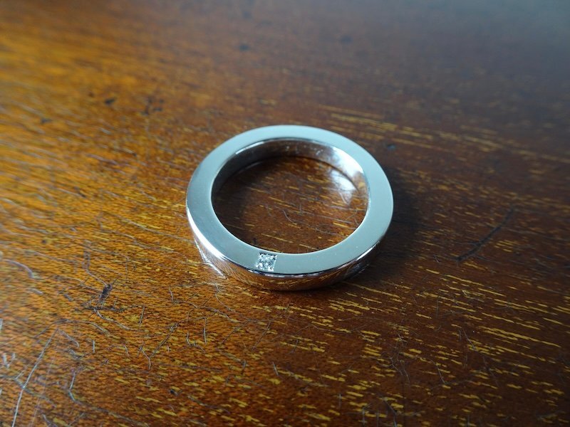 仁尾彫金『一つ星ダイヤ、幅3mm厚み3ミリ、平打リング』ハンドメイド395b拍卖