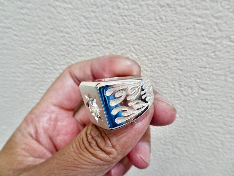 仁尾彫金『一つ星ジルコニア、ファイヤーパターン印台リング』ハンドメイド266拍卖