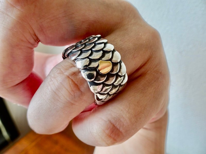 仁尾彫金『1つ鱗k18、平打龍彫りリング』ハンドメイド319拍卖