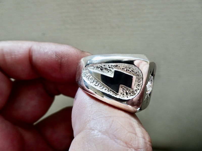 仁尾彫金『一つ星ジルコニアサンダー印台リング』ハンドメイド191拍卖