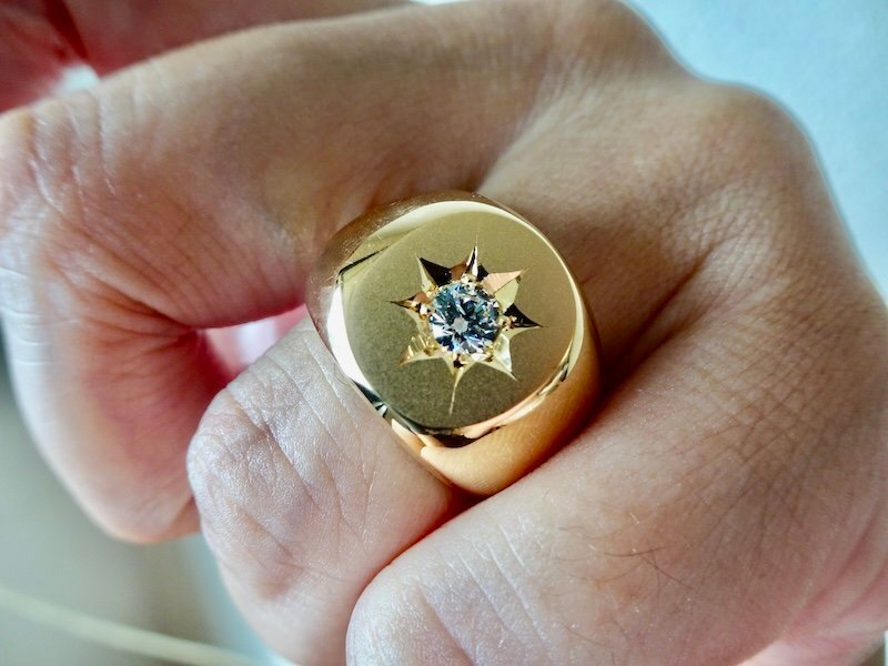 仁尾彫金『一つ星ジルコニア、k18、楕円の印台リング2』ハンドメイド343b拍卖