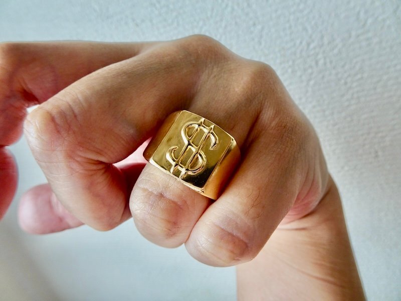 仁尾彫金『ドルマーク、プレート、ゴールド印台リング』ハンドメイド286拍卖