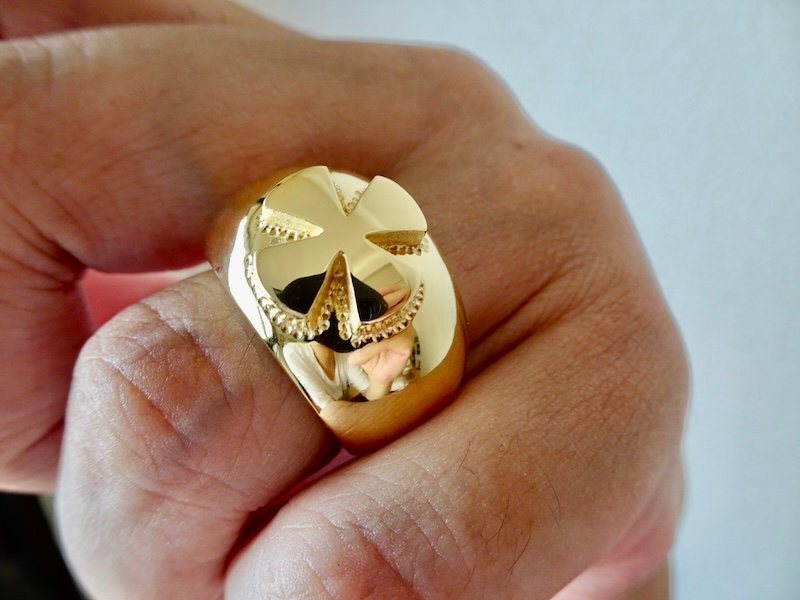 仁尾彫金『k18ゴールド、アイアンクロス甲丸リング』ハンドメイド417拍卖