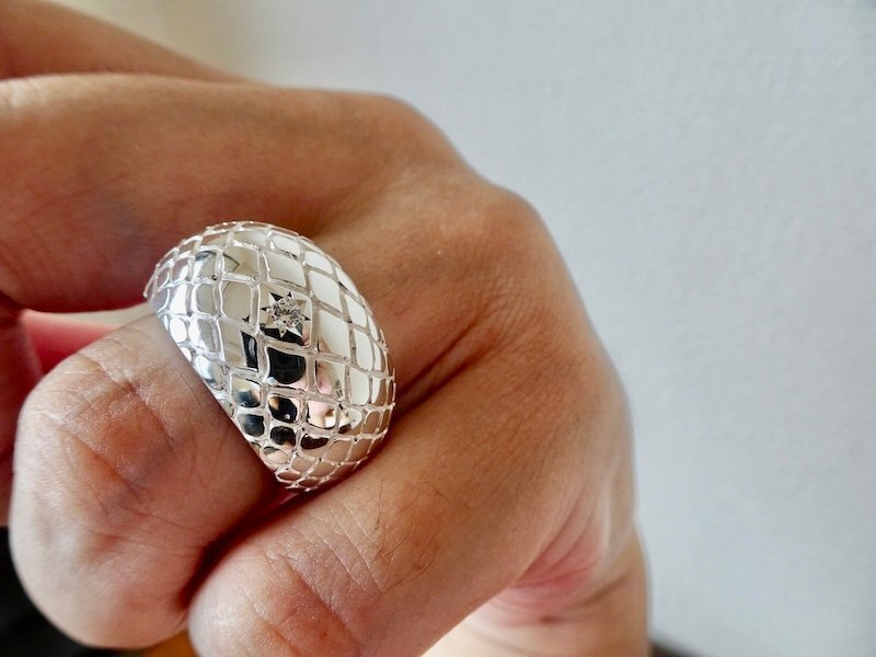 仁尾彫金『一つ星ジルコニア、パイソン甲丸リング』ハンドメイド466拍卖