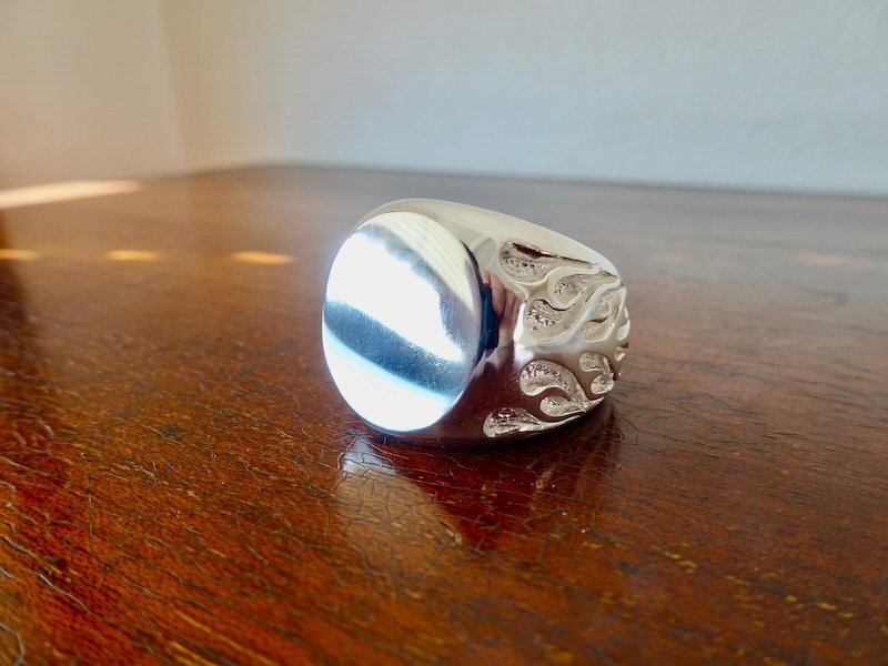 仁尾彫金『ファイヤーパターン楕円の印台リング、磨き』ハンドメイド470拍卖