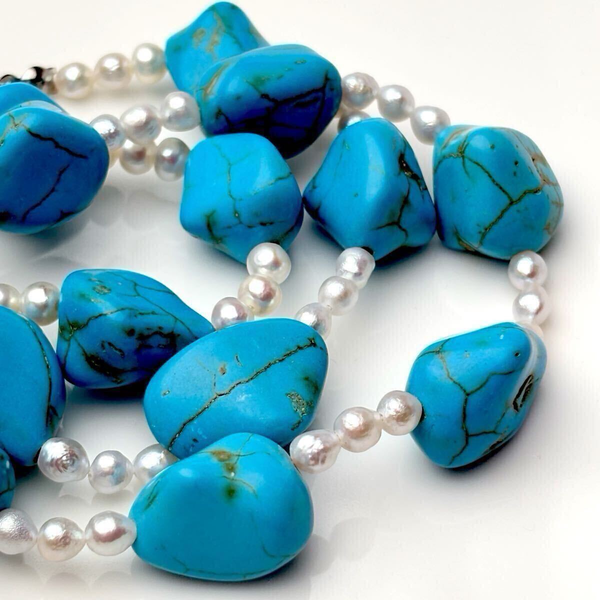 本真珠×ターコイズネックレス パールネックレス 天然石 ネックレス necklace jewelry拍卖
