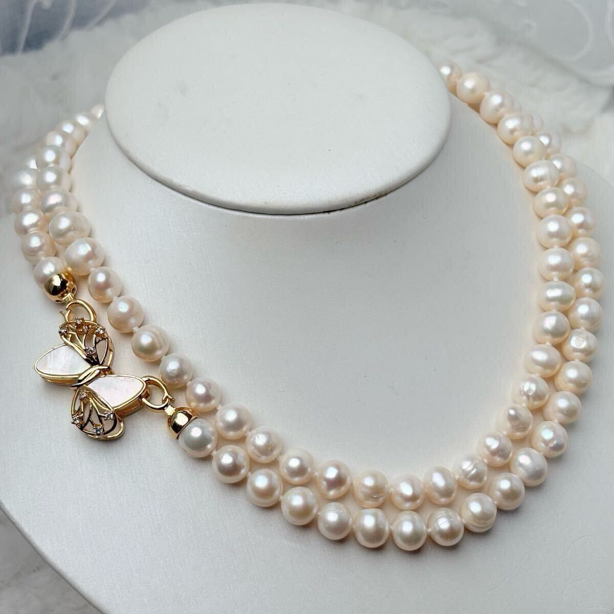 本真珠リボン留め具本真珠ネックレス 8mm 85cm pearl necklace jewelry パール ホワイト系 真珠拍卖