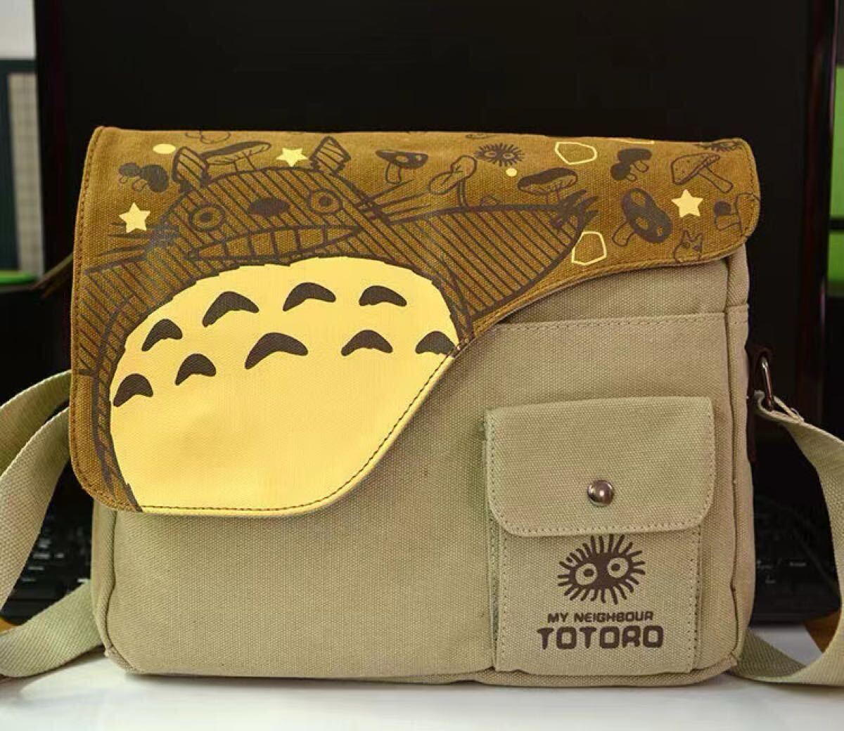 1円 TOTORO 多機能 帆布 ショルダーバッグ メンズバッグ 斜めがけバッグ 大容量 運動 バッグ 帆布 カーキ色 軽量 無地 鞄 カバン 新品拍卖