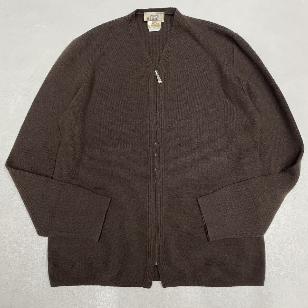 希少 HERMES エルメス カシミヤ ジップアップ カーディガン ブラウン拍卖