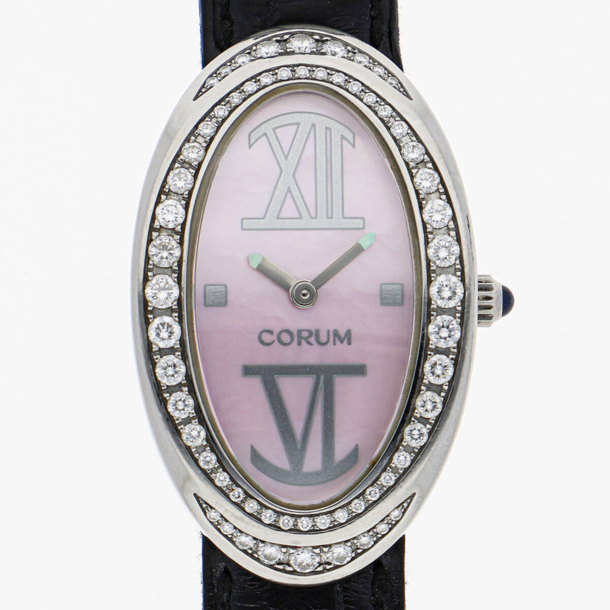 CORUM コルム 137.410.47 オーバル ピンクダイヤル SS/レザー(croco) クオーツ レディース【138807】拍卖