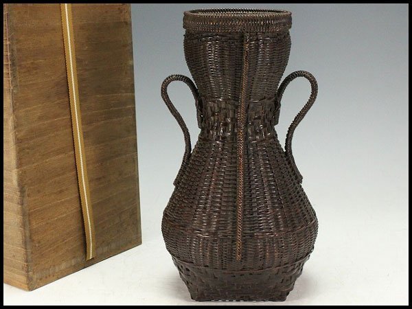 【金閣】茶道具 唐物 竹網 籠 花生 時代物 中国美術 旧家蔵出 送料無料(A935)拍卖