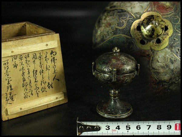 【金閣】中国美術 唐物 捻紋 七宝 蓋置 書付 旧家蔵出 送料無料(A823)拍卖