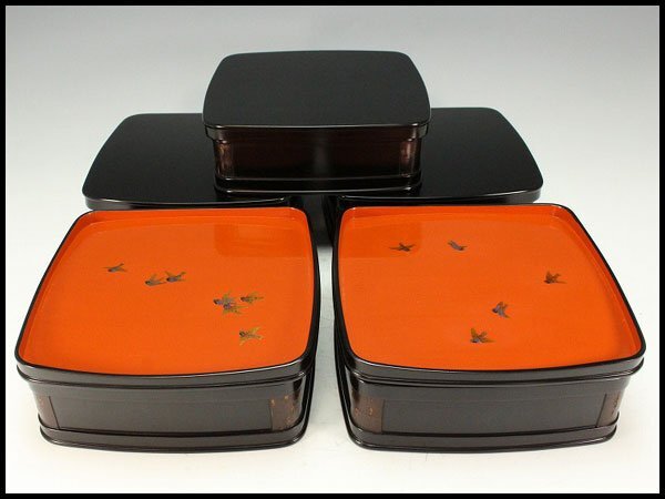 【金閣】懐石 遊雀蒔絵 四方 桜皮 縁高 時代 希少 春 極上品 旧家蔵出 送料無料(LC944)拍卖