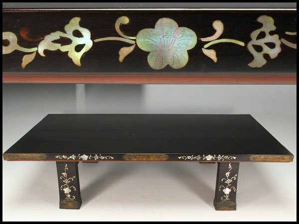 【金閣】真塗り 螺鈿 草華紋 四方卓 香炉台 仏教美術 旧家蔵出 送料無料(YC341)拍卖