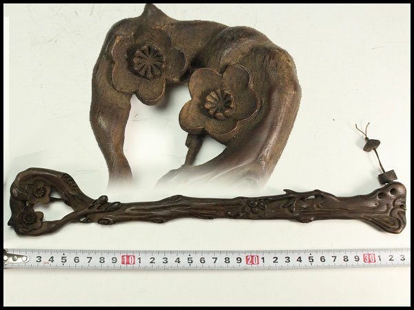 【金閣】中国美術 古竹 刻 梅花 如意 旧家蔵出 送料無料(YC550)拍卖