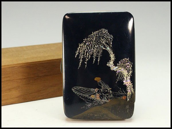 【金閣】螺鈿 姫舟遊 銀縁 小物入 旧家蔵出 送料無料(YC312)拍卖