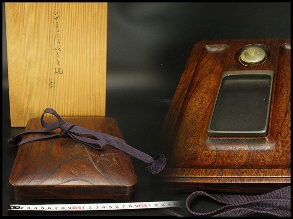 【銀閣】笹蒔絵 板文庫硯 共箱 未使用 文房四宝 旧家蔵出 送料無料(A923)拍卖