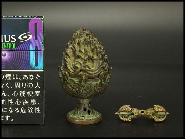 【銀閣】仏教美術 古銅 豆 博山炉 五鈷杵 二件 古美術 旧家蔵出 送料無料(LC994)拍卖