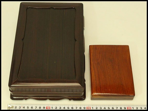 【銀閣】文房具 唐木 硯箱 二件 旧家蔵出 送料無料(ZE403)拍卖