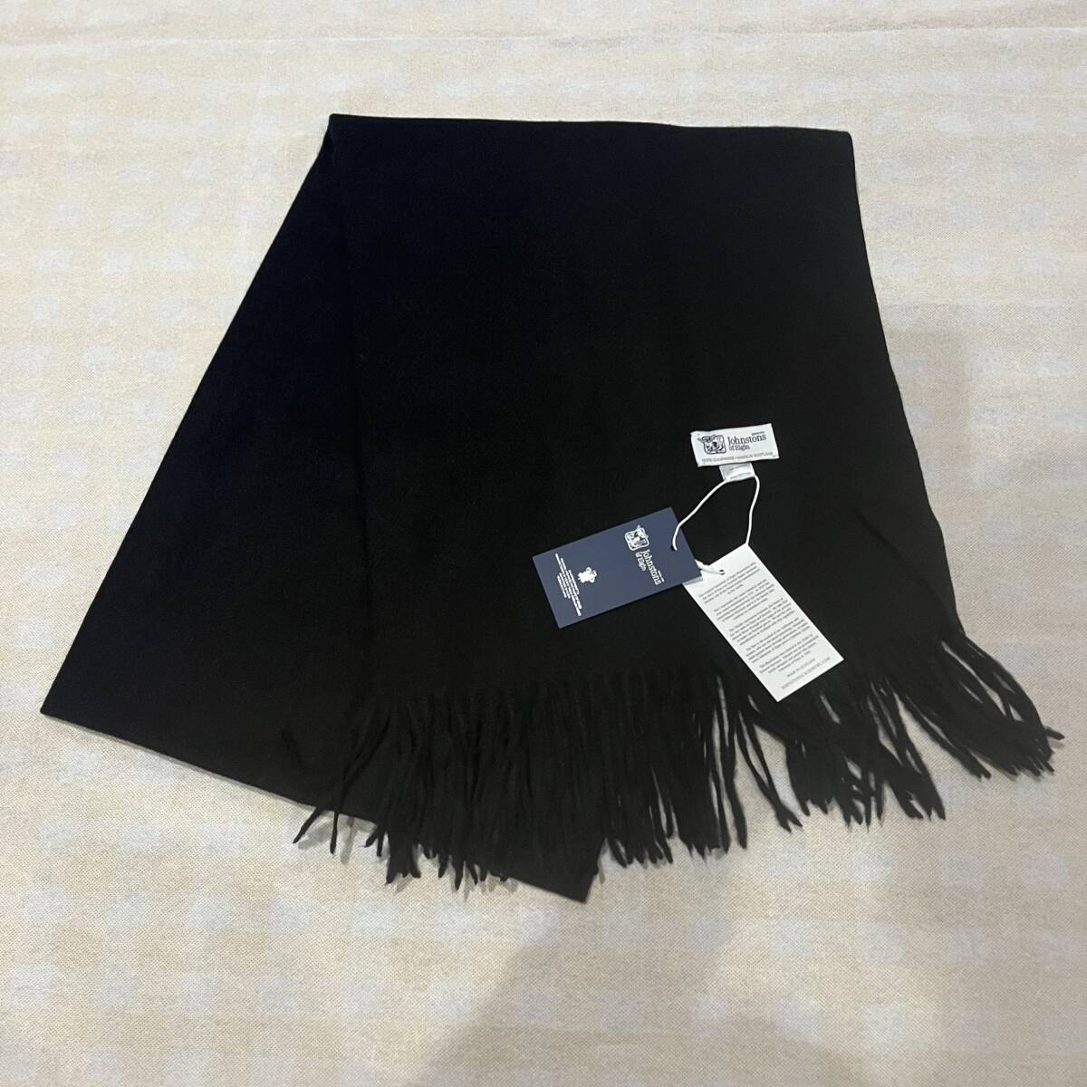 新品未使用 ジョンストンズ カシミヤ100% 大判ストール スコットランド 黒拍卖