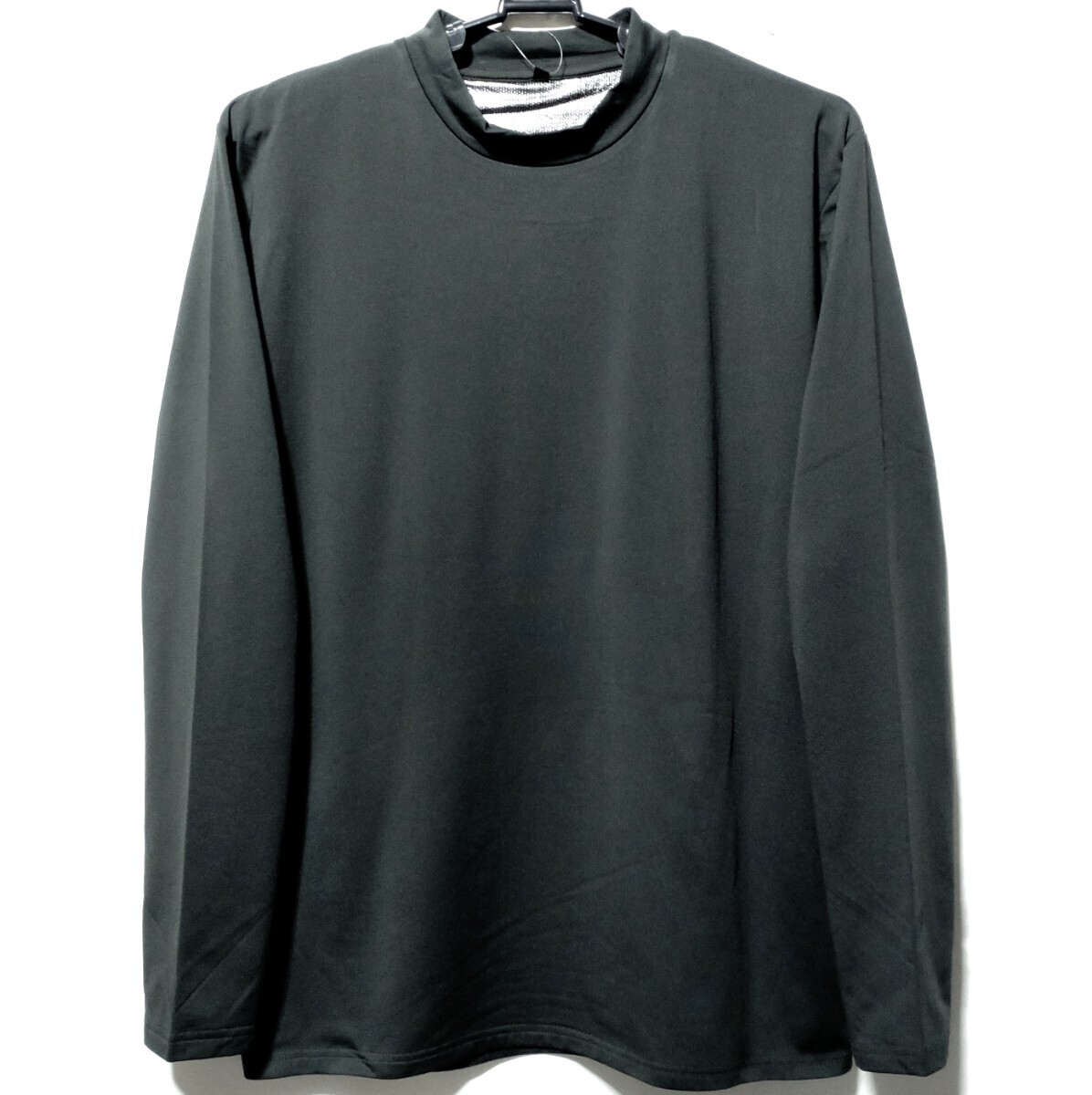 特価/未使用【サイズ=L】ノーブランド/メンズ/裏アルミ保温/裏起毛ストレッチ/長袖/モックネック/インナーシャツ/胸囲=96~104cm/charcoal拍卖