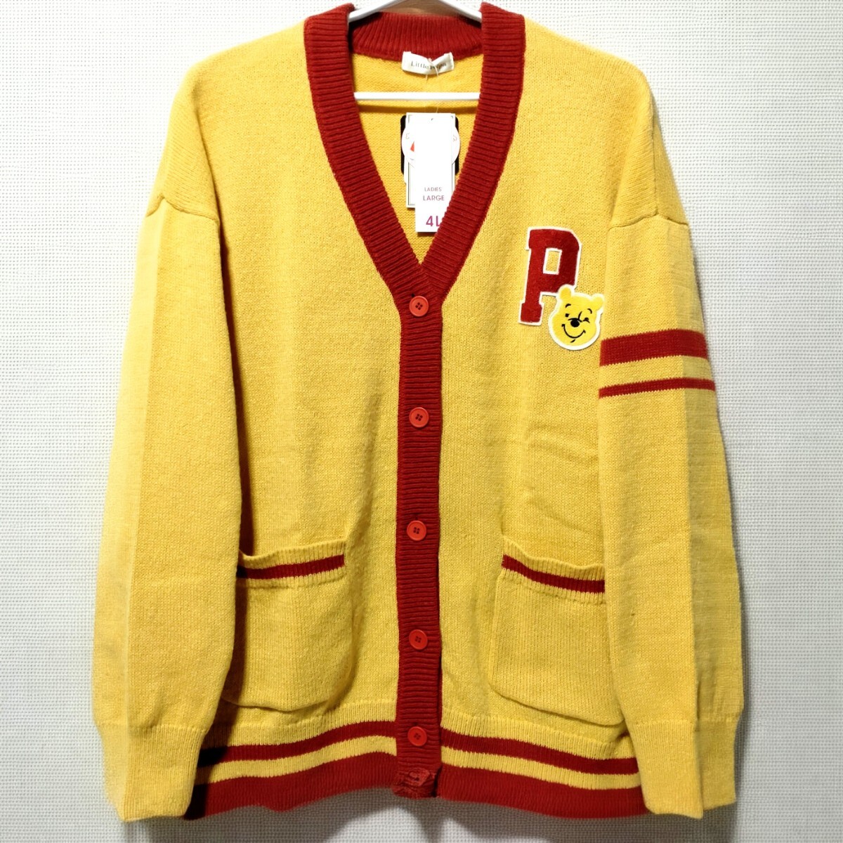 特価/未使用【サイズ=4L(3XL)レディス】Pooh×LittlePolpa/プーさん×リトルポルパ/ニット/カーディガン/胸囲=107~115cm/yellow拍卖