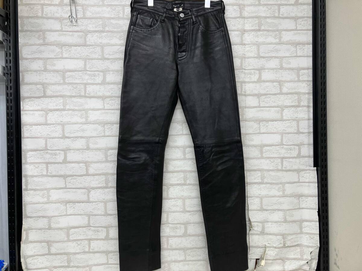 agnes b アニエスベー レザーパンツ 羊革 ブラック レディース サイズ38 フランス製拍卖