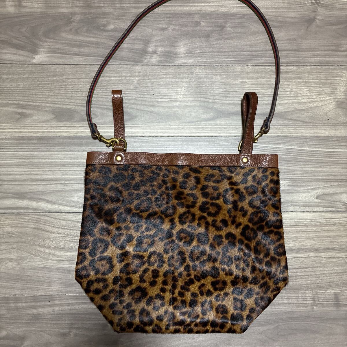 【美品】BAGSINPROGRESS バッグスインプログレス ハラコ レオパード USA製 2WAYバッグ ショルダーバッグ 茶 ブラウン レディース拍卖