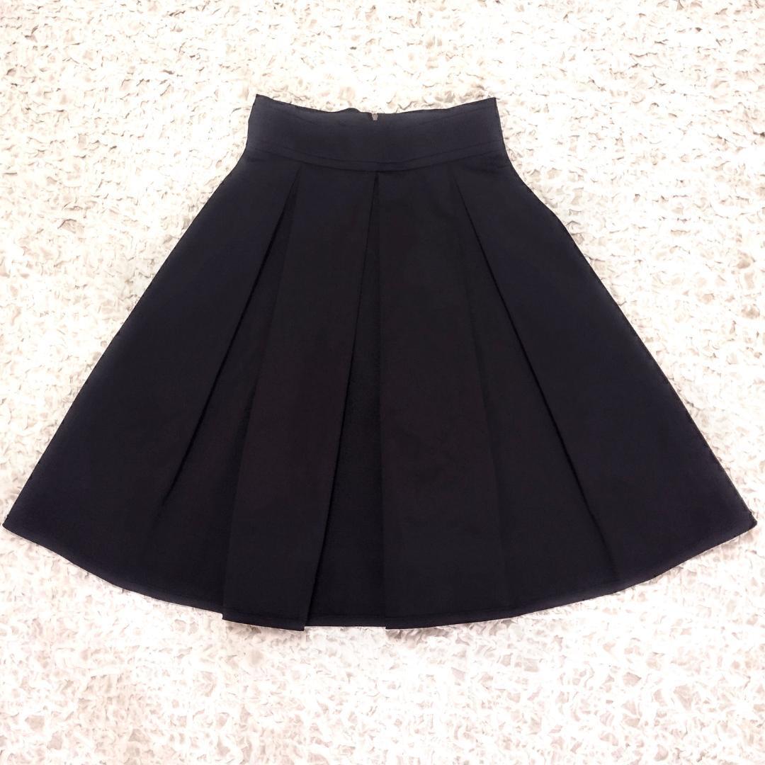 フォクシーニューヨーク FOXEY NEW YORK フルタックスカート 膝丈 フレア 38 黒拍卖