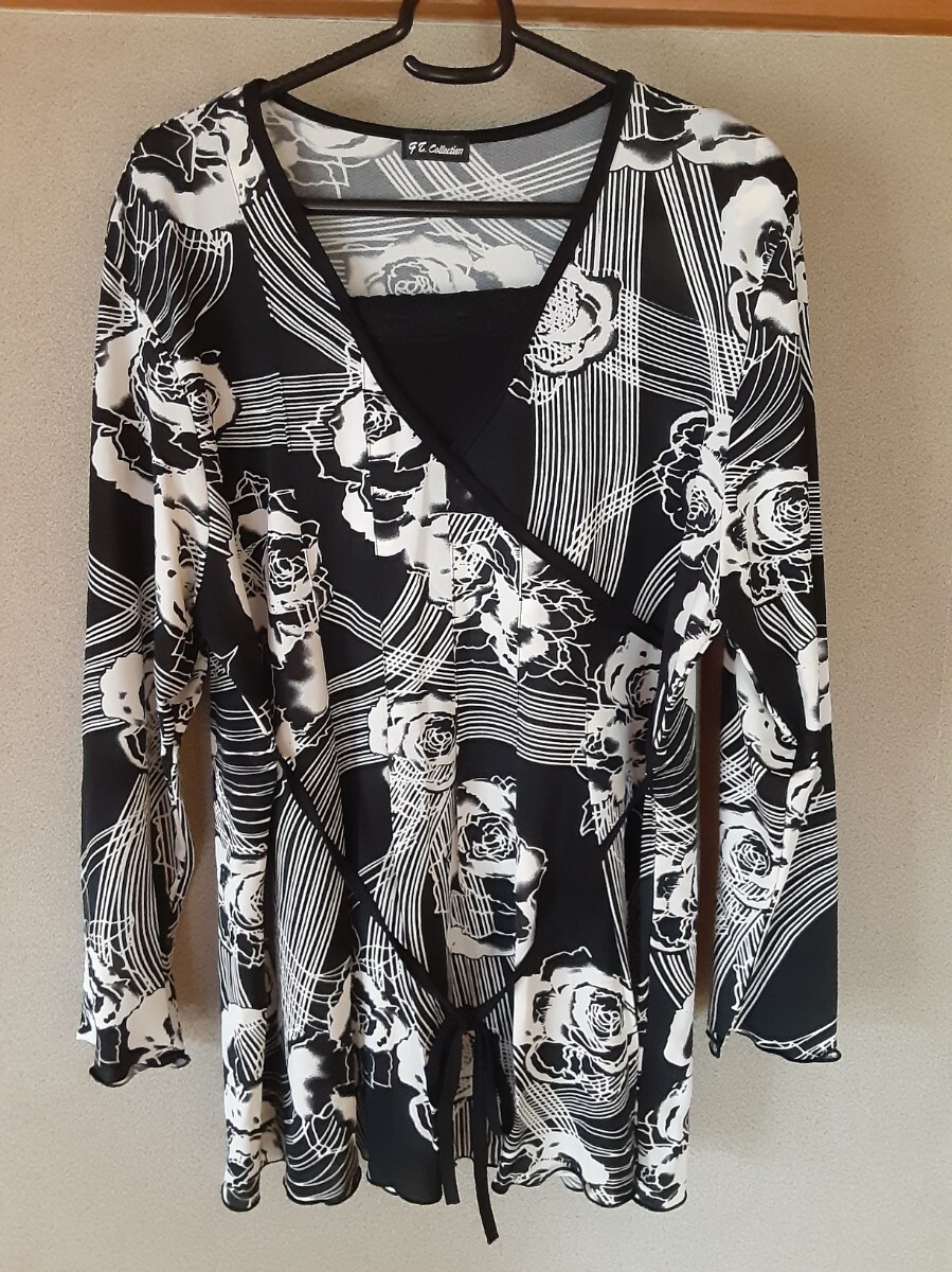 チュニック 社交ダンス ブラウス カットソー 柄 トップス 黒 ブラック 長袖 レディース 洋服 ワンピース 花柄拍卖