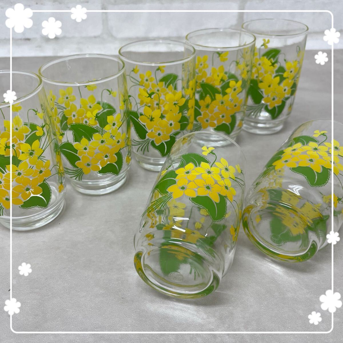 SR■レトロ■ 東洋佐々木ガラス ガラスコップ 7脚セット まとめ売り 花柄 フラワープリント グラス コップ 昭和レトロ レトロポップ拍卖