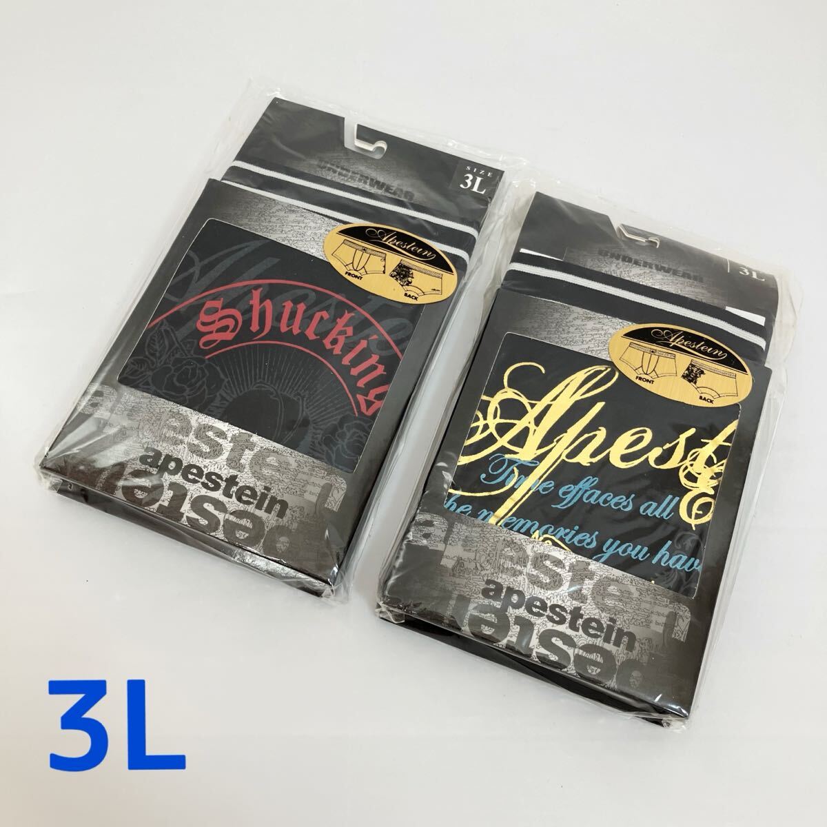 TA■ 未使用 APESTEIN トランクス 2点セット 3L 大きいサイズ 黒 ブラック 柄違い ニットトランクス メンズ 紳士用 男性 インナーウェア拍卖